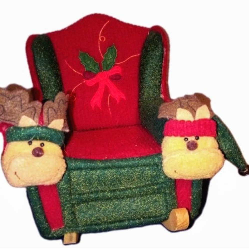 Festive Red and Green Sleigh Santa Rocking Chair for Teddy Bears or Doll Display